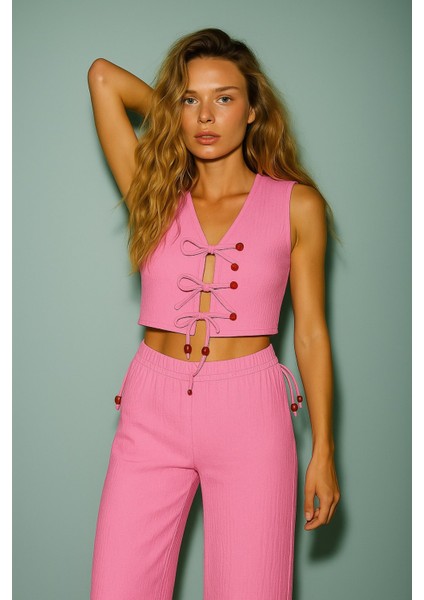 Dokulu Boncuk Detay Yelek Takım fiyatları