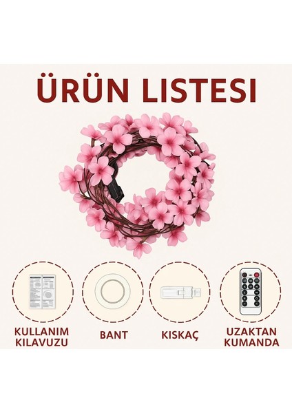 Kiraz Çiçeği Duvar Dekorasyonu 144 LED 8 Mod - Ağaç Dalı Duvar Aydınlatma Uzaktan Kumandalı indirimleri