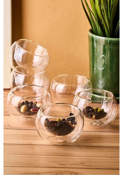 Bowy 6'lı Çift Cidarlı Cam Sosluk Reçellik Drajelik Lokumluk Kase 6,1x3,5 cm modelleri