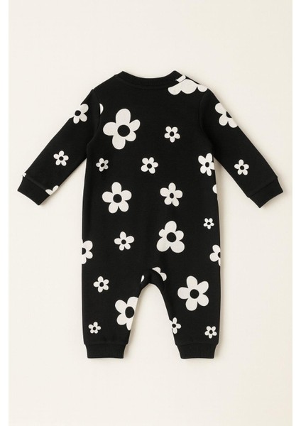 Unisex Bebek Papatya Desenli Pamuklu Siyah Tulum modelleri