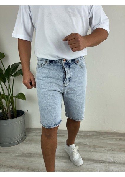 Kar Yıkamalı Açık Mavi Fit Likrasız Jean Kot Şort fiyatları