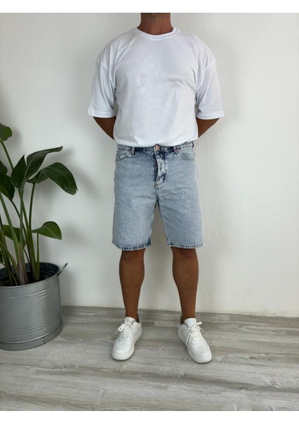 Kar Yıkamalı Açık Mavi Fit Likrasız Jean Kot Şort modelleri