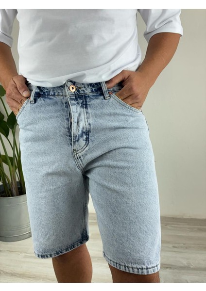 Kar Yıkamalı Açık Mavi Fit Likrasız Jean Kot Şort fırsatları