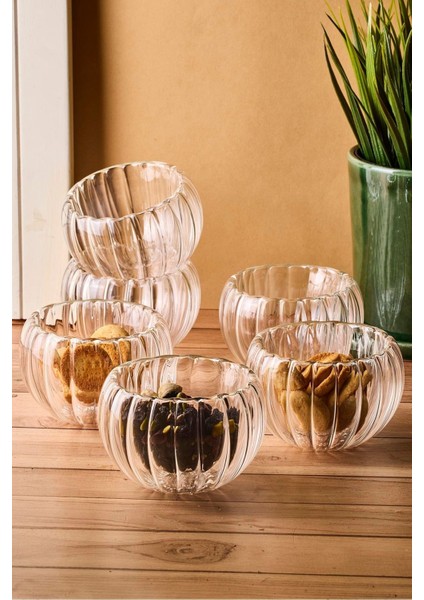 Bowy Line 6'lı Çift Cidarlı Cam Sosluk Reçellik Drajelik Lokumluk Kase 8x4,5 cm modelleri