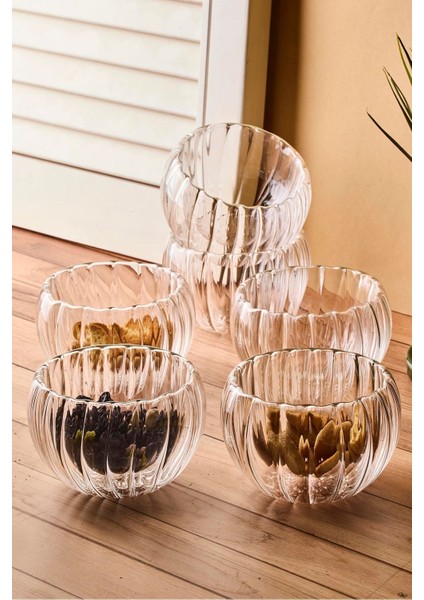 Bowy Line 6'lı Çift Cidarlı Cam Sosluk Reçellik Drajelik Lokumluk Kase 9x5,5 cm modelleri