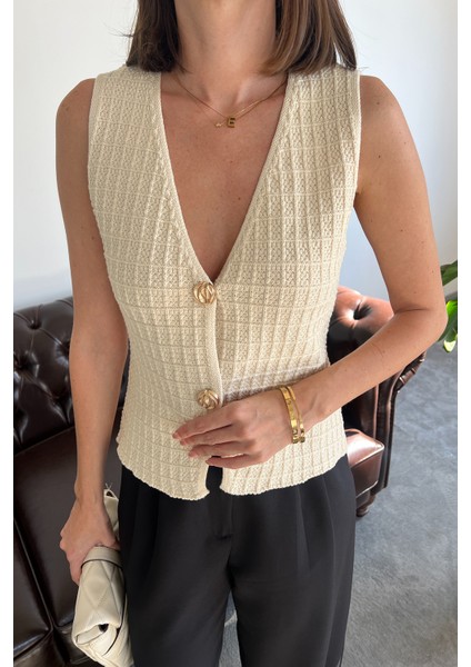 2 Düğmeli Selanik Örgülü Yelek- Taş fiyatları