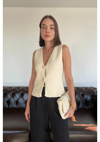 2 Düğmeli Selanik Örgülü Yelek- Taş modelleri