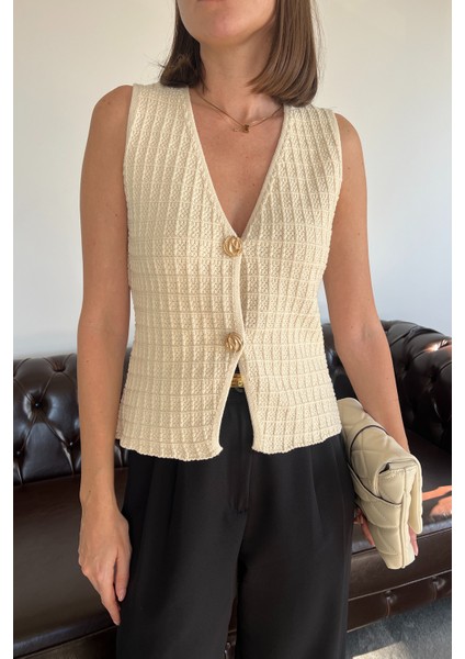 2 Düğmeli Selanik Örgülü Yelek- Taş fırsatları