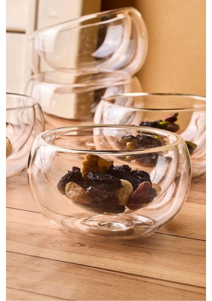 Bowy 6'lı Çift Cidarlı Cam Sosluk Reçellik Drajelik Lokumluk Kase 6x2,5 cm fiyatları