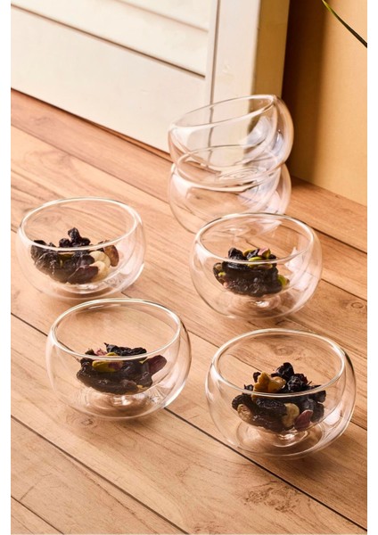 Bowy 6'lı Çift Cidarlı Cam Sosluk Reçellik Drajelik Lokumluk Kase 6x2,5 cm modelleri