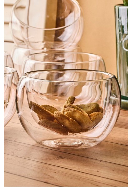 Bowy 6'lı Çift Cidarlı Cam Sosluk Reçellik Drajelik Lokumluk Kase 9x5,5 cm fiyatları