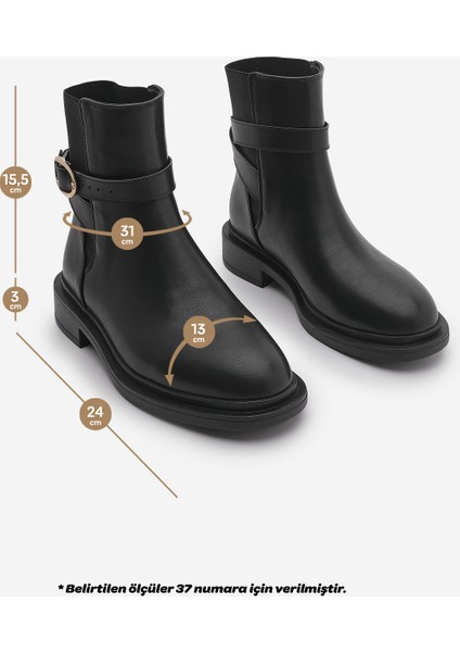 Kadın Altın Tokalı Lastikli Günlük Bot Rodop Siyah