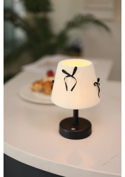 Krem Kadife Süet Siyah Fiyonk Kablosuz Şarjlı Masa Lambası - Alt Siyah modelleri