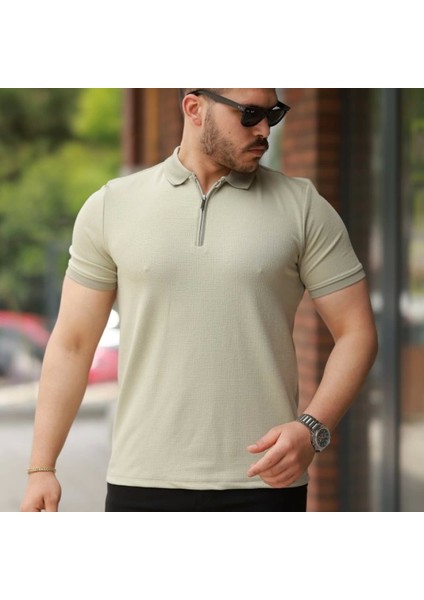 Erkek Fermuarlı Yaka Kısa Kollu Tişört