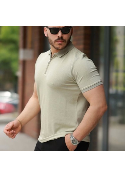 Erkek Fermuarlı Yaka Kısa Kollu Tişört fiyatları