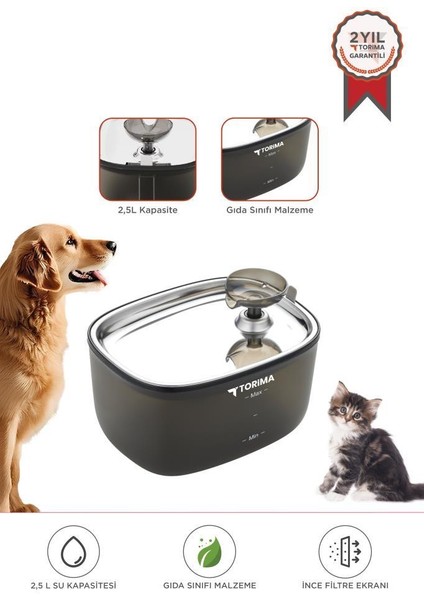 Tpd-01 Siyah Otomatik Filtreli Kedi Köpek Su Pınarı Su Çeşmesi Ultra Sessiz Su Şelalesi