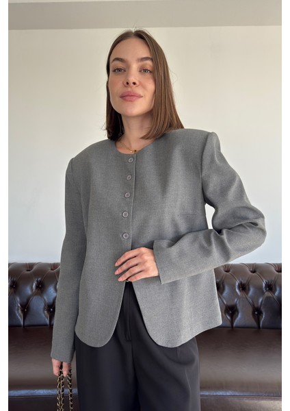 Özel Üretim Kısa Tasarım Ceket- Gri