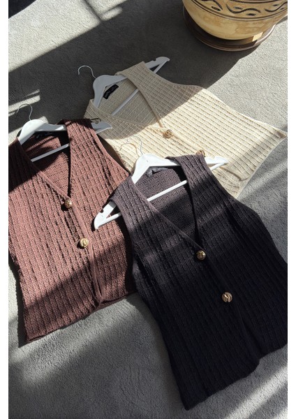 2 Düğmeli Selanik Örgülü Yelek- Siyah fırsatları