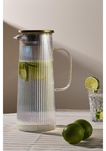 Pina Luster Çizgi Dokusu Filtre Kapaklı Sürahi 1300ML