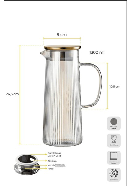 Pina Luster Çizgi Dokusu Filtre Kapaklı Sürahi 1300ML indirimleri