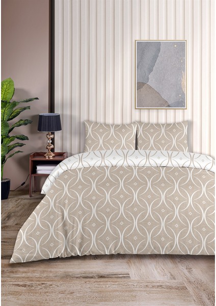 Focus %100 Pamuk Çift Kişilik Nevresim Seti 200X220CM Bej Beyaz