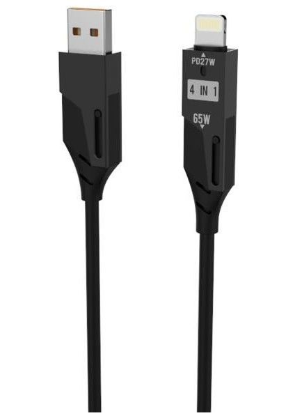 U110 Siyah 4'ü 1 Arada ( Type-C , Lightning , Usb-A,) 65 W Super Hızlı Akordiyonlu Şarj Kablosu fırsatları