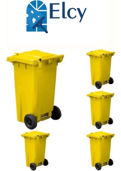 120 Lt 5 Adet Sarı Plastik Çöp Konteyneri Isıya Karşı Dayanıklı