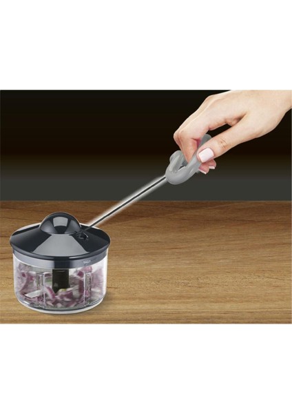 Manuel Rondo Siyah, Kaymaz Tabanlı ve İki Bıçaklı Paslanmaz Çelik Doğrayıcı - Hızlı ve Kolay Kullanım