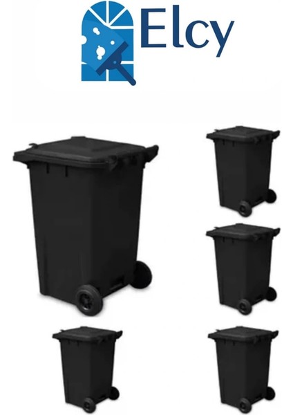 240 Lt 5 Adet Siyah Plastik Çöp Konteyneri Isıya Karşı Dayanıklı