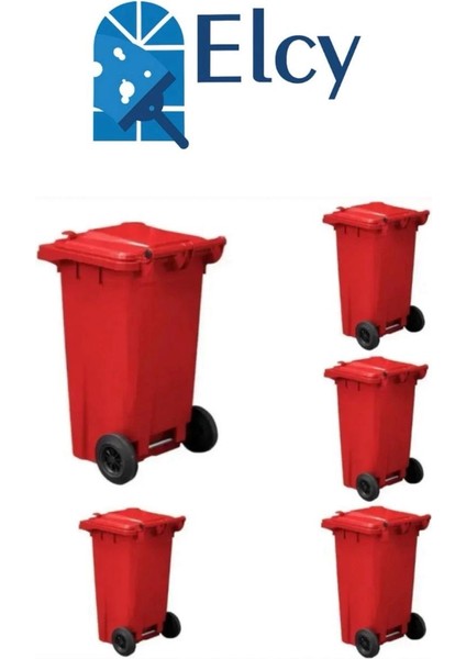 120 Lt Kırmızı 5 Adet Plastk Çöp Konteyneri Isıya Karşı Dayanıklı