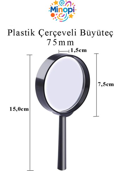 Plastik Çerçeve Saplı Büyüteç Mercek Deney Malzemesi - 75 mm