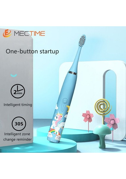 Pille Çalışan Karikatür Desenli Diş Fırçası 6 Yedek Başlık Su Geçirmez Yumuşak Fırça Turkuaz modelleri