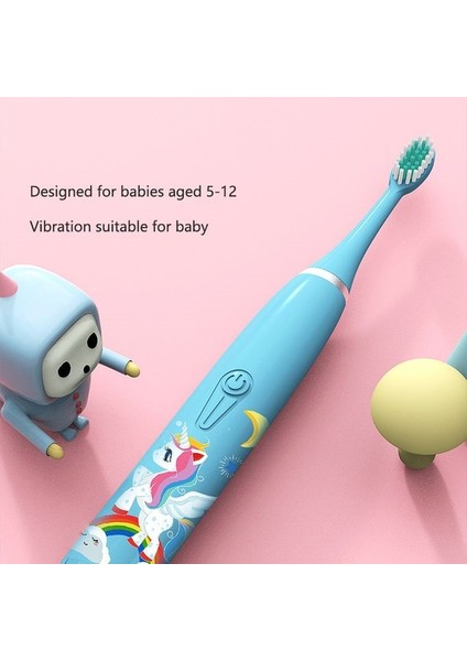 Pille Çalışan Karikatür Desenli Diş Fırçası 6 Yedek Başlık Su Geçirmez Yumuşak Fırça Turkuaz indirimleri