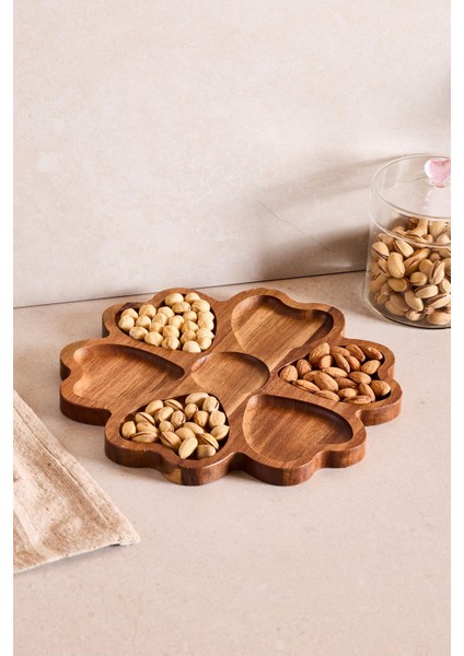 Akasya Kalp Bölmeli Çerez Tabağı 25 cm