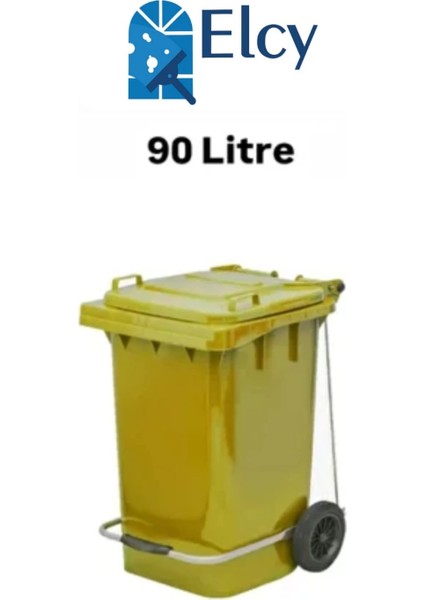 90 Litre Tıbbi Atık Plastik Pedallı Çöp Konteyneri Sarı Isıya Karşı Dayanıklı