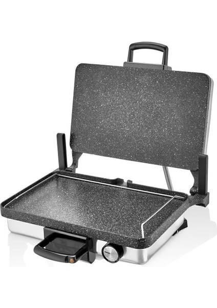 Turbo Grill Bazlama ve Izgara Makinesi - 24x37 cm, Paslanmaz Çelik Gövde, Granit Kaplama, Yapışmaz ve Yanmaz Plakalar