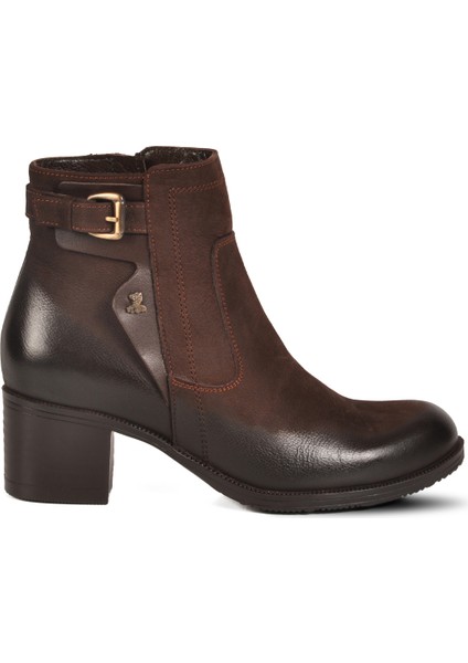 Kahve Nubuk Hakiki Deri Kadın Bot