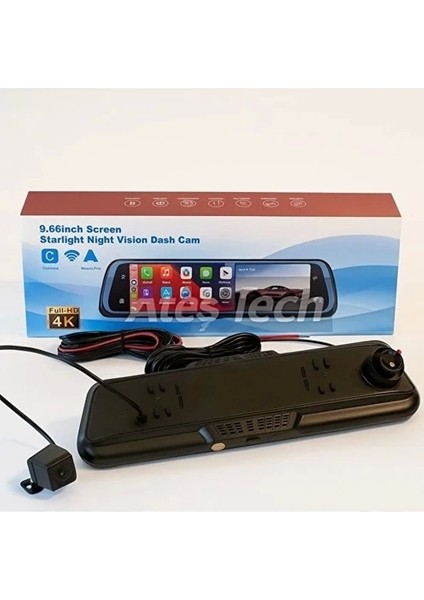 4K IPS Ekran Tam Dokunmatik 9.66” Dikiz Ayna Araç Içi Kamera (4k Ön 1080P Arka) | Carplay indirimleri