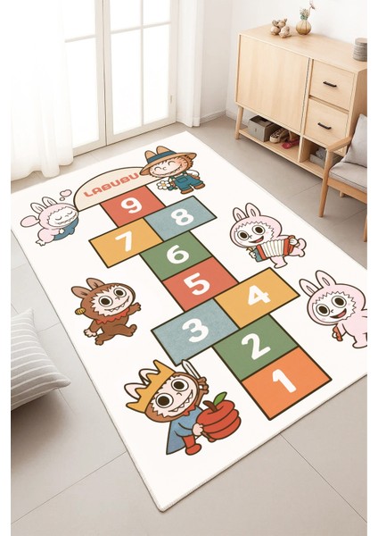 Makinede Yıkanabilir Kaymaz Taban Leke Tutmaz Seksek Desenli Çocuk Odası Halısı Oyun Halısı