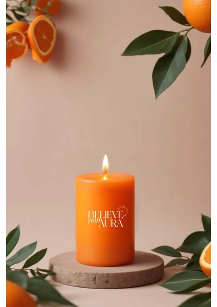 Sandal Ağacı Kokulu Turuncu Silindir Mum - %100 Doğal Soya Mumu Handmade Kokulu Mum - 7X12 cm fiyatları