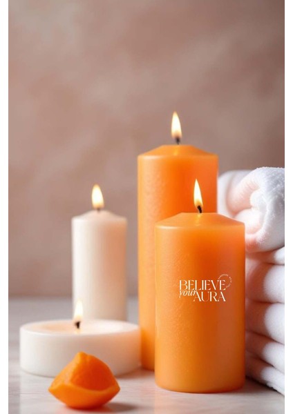 Sandal Ağacı Kokulu Turuncu Silindir Mum - %100 Doğal Soya Mumu Handmade Kokulu Mum - 7X12 cm modelleri