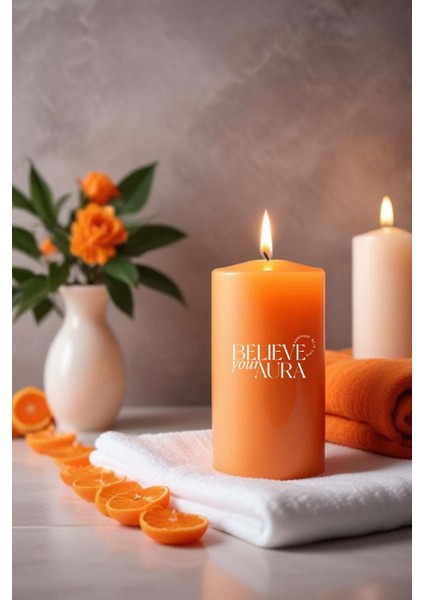 Sandal Ağacı Kokulu Turuncu Silindir Mum - %100 Doğal Soya Mumu Handmade Kokulu Mum - 7X12 cm fırsatları