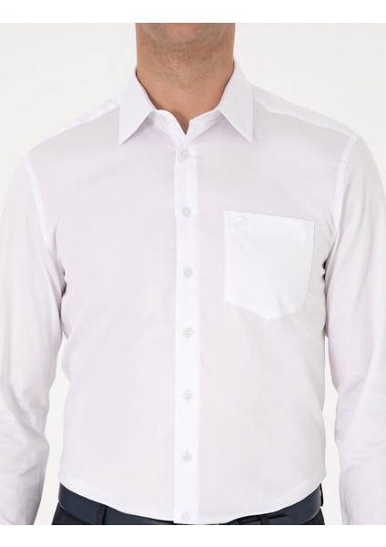 Erkek Beyaz Regular Fit Uzun Kollu Basic Gömlek 50313177-VR013