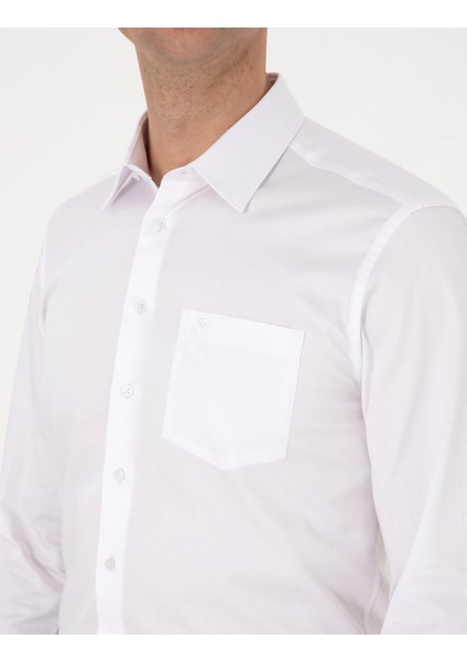 Erkek Beyaz Regular Fit Uzun Kollu Basic Gömlek 50313177-VR013