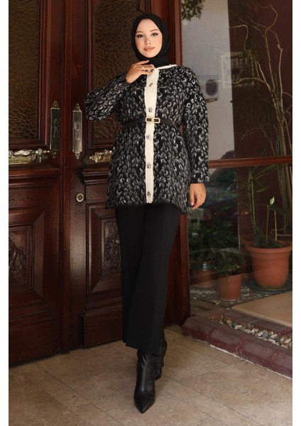 Leopar Desenli Triko Takım Siyah 6147