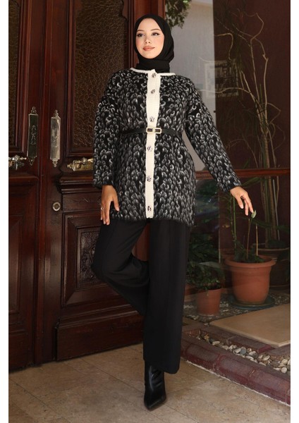 Leopar Desenli Triko Takım Siyah 6147 modelleri