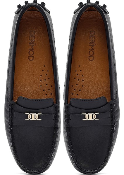 Kadın Siyah Tokalı Deri Loafer 25AFD141718