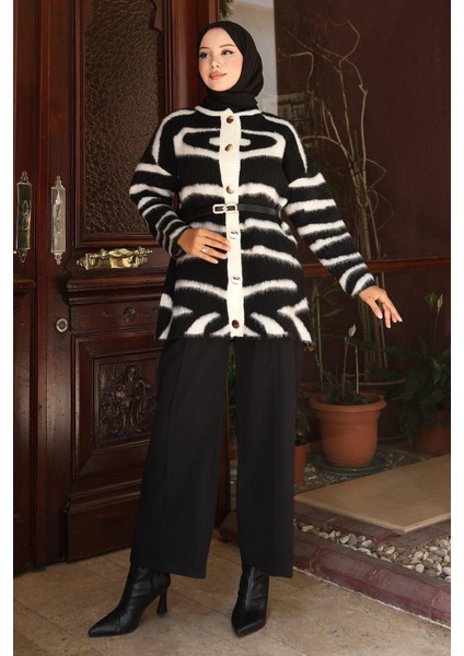 Zebra Desenli Triko Takım Siyah 6154 modelleri