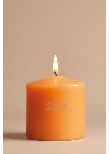 Sandal Ağacı Kokulu Silindir Mum - %100 Doğal Soya Mumu Turuncu Dekoratif Mum - 300 gr