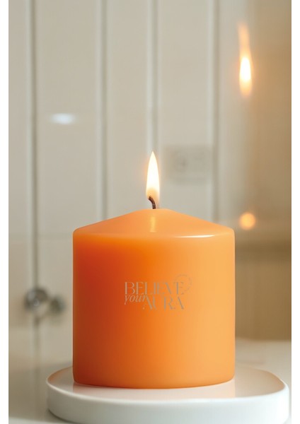 Sandal Ağacı Kokulu Silindir Mum - %100 Doğal Soya Mumu Turuncu Dekoratif Mum - 300 gr modelleri
